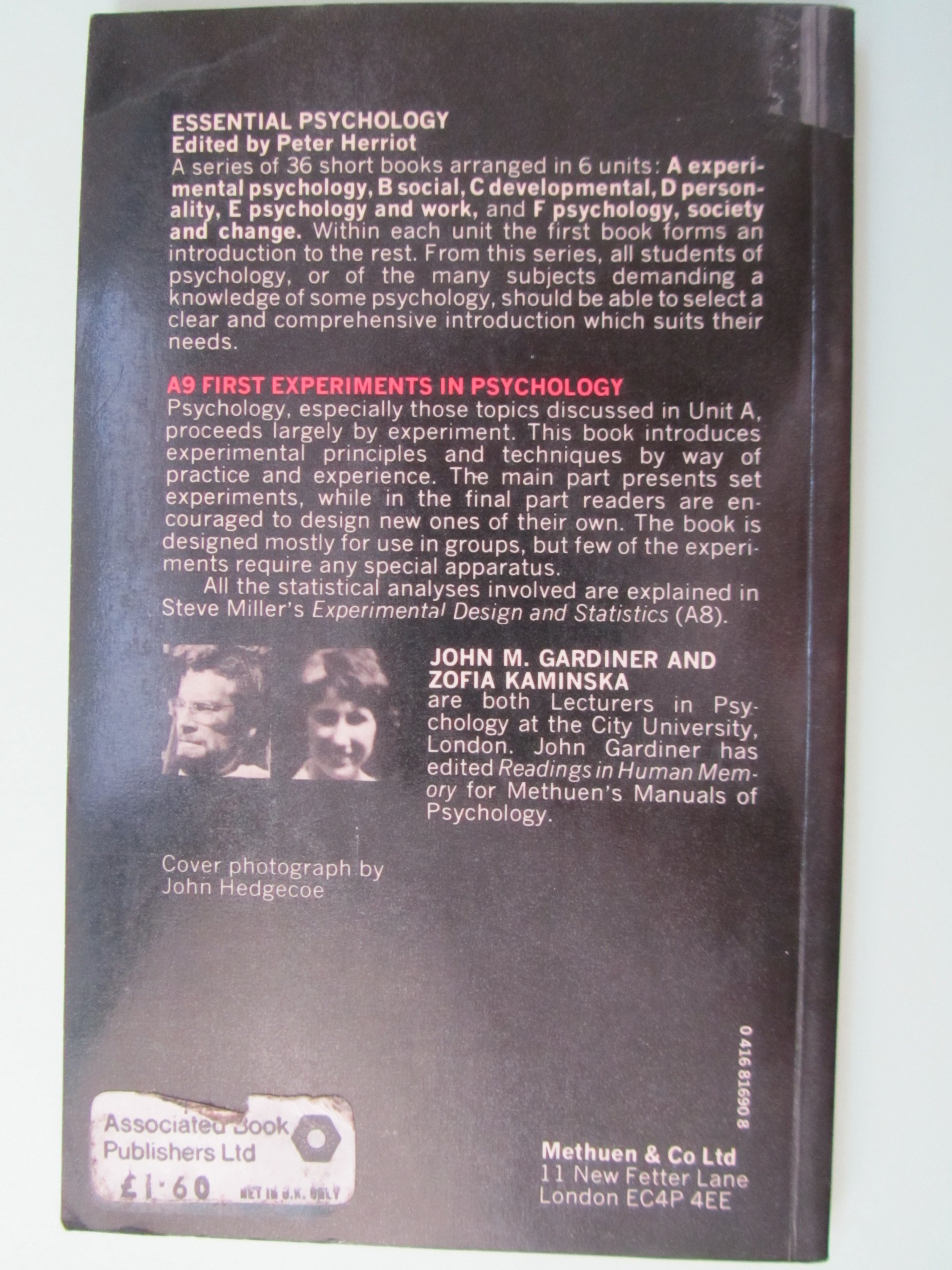 First Experiments in Psychology (Essential Psychology): John M. Gardiner,  Zofia Kaminska: 9780416816907: Amazon.com: Books