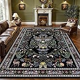 8x10 Area Rugs Living Room Rug: Vintage Washable Rug Floral Soft Carpet Indoor Floor Non-Slip Boho Stain Resistant Large Carpets for Bedroom Kids Nursery Dining Room Farmhouse Home Office Black