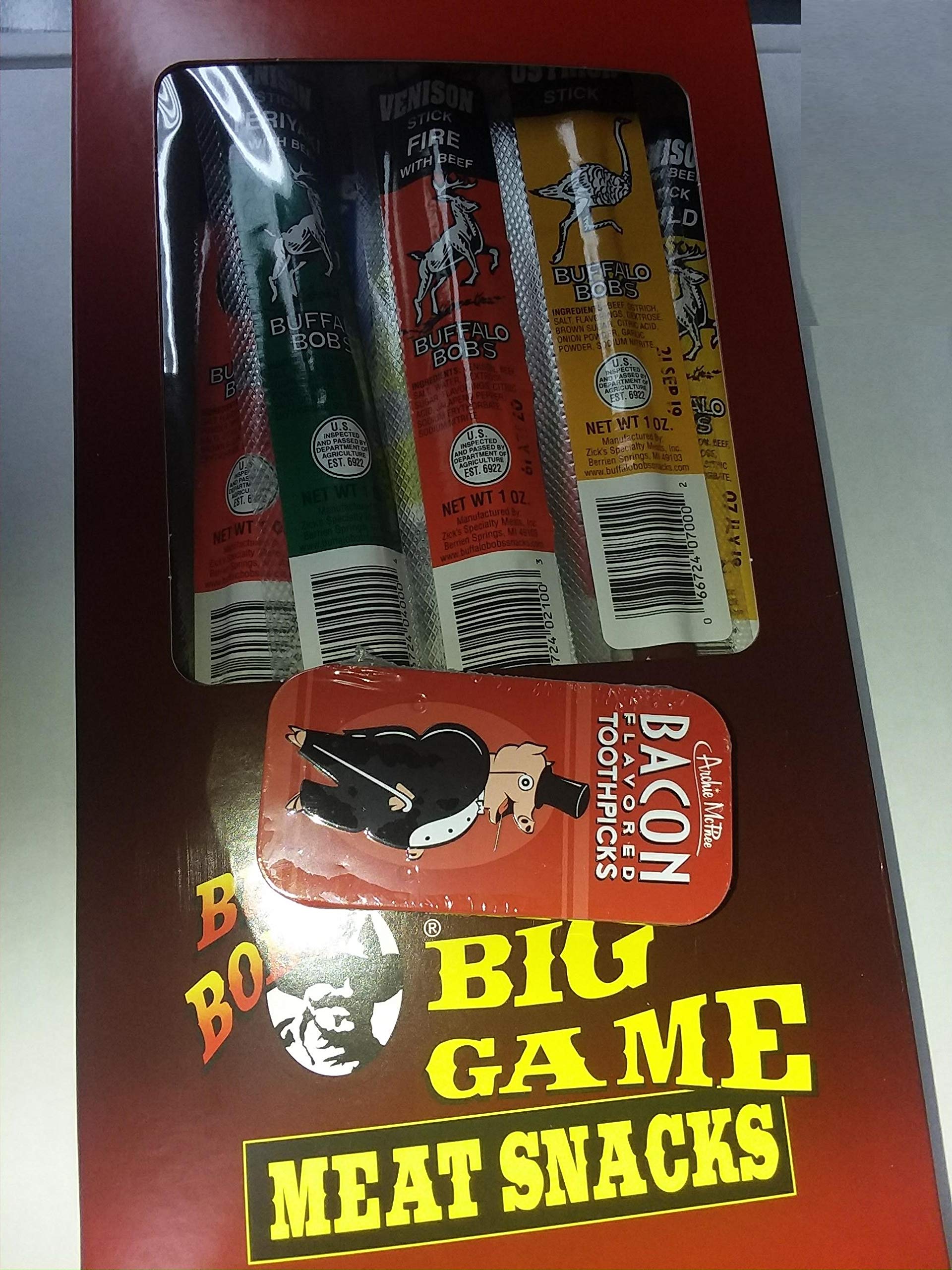 Buy Buffalo Bob's Exotic Wild Game Jerky Stick & Meat Snacks - Best 16  Piece Variety Gift Pack With Bacon Flavored Toothpicks Meat Snacks Pheasant  Kangaroo Buffalo Wild Boar Beef Ostrich Smoked