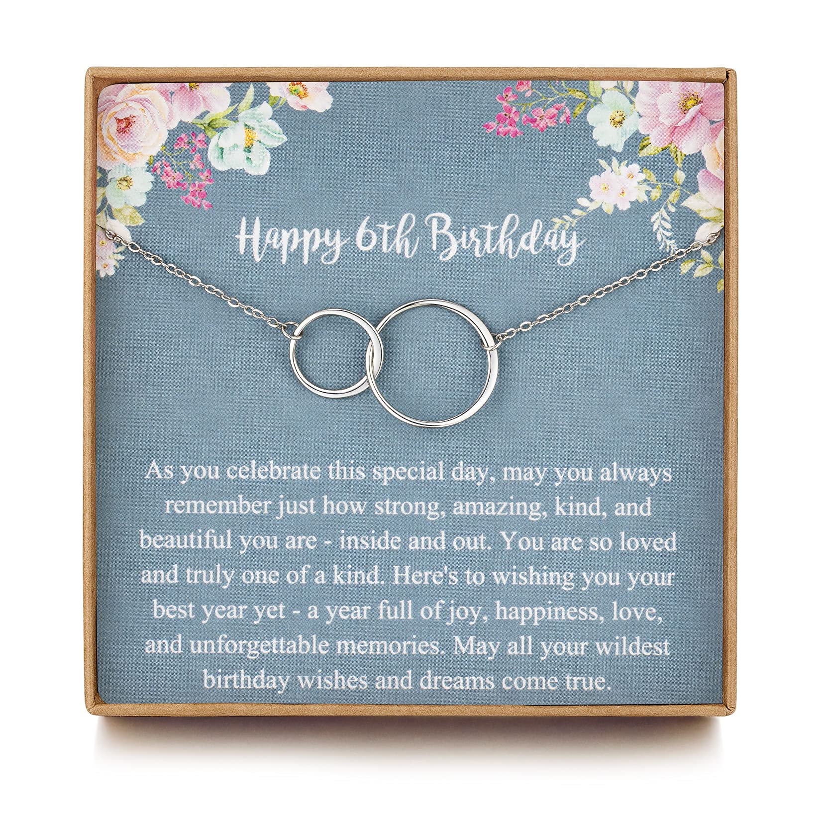 MUSIER PARIS Sweet 6th Birthday Gifts for Girls, Birthday Gifts for her, Presents for 6 Year Old Girls, Sterling Silver 2 ring Birthday Necklace, Friendship Gifts Birthday Jewelry