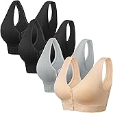 Angelhood Front Close Wireless Bras for Women, Smoothing Padded Bralette, Comfortable Snap Closing Bras, 4 Pack