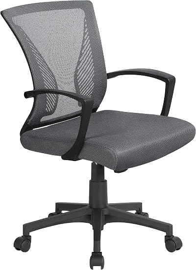 Yaheetech Dark Grey Ergonomic Office Chair Mid-Back Mesh Lumbar Support