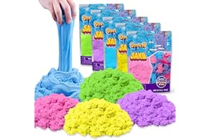 Carolart Colorful Stretchy Sensory Sand Kit,Value Pack of 5 Colored Moldable Play Sand for Kids,Bulk Refill for Sensory Bin,Sensory Toys for Molding,Perfect Travel Toys for Girls and Boys Ages 3+