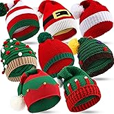 Kigeli 8 Pcs Santa Hats Adult Christmas Winter Knitted Beanie Hats with Pom Pom for Xmas Holiday