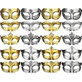 Yunsailing 40 Pcs Masquerade Mask Bulk Vintage Mardi Gras Masks Antique for Venetian Ball Carnival Cosplay Performance Prop(Gold, Silver)