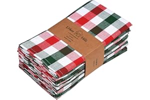 Urban Villa Christmas Dinner Napkins Buffalo Checks Cloth Napkins Set of 12 Red/Green/White Color Checks 100% Cotton Dinner Napkins Size 20x20 Inches Cloth Napkins Hotel Quality Dinner Napkins