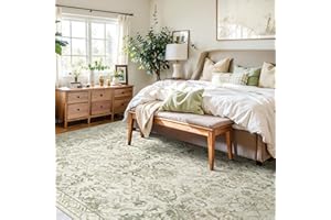 6x9 Area Rugs for Bedroom Nursery, Machine Washable Distressed Floral Deerly Living Room Rug, Neutral Traditional Oriental No