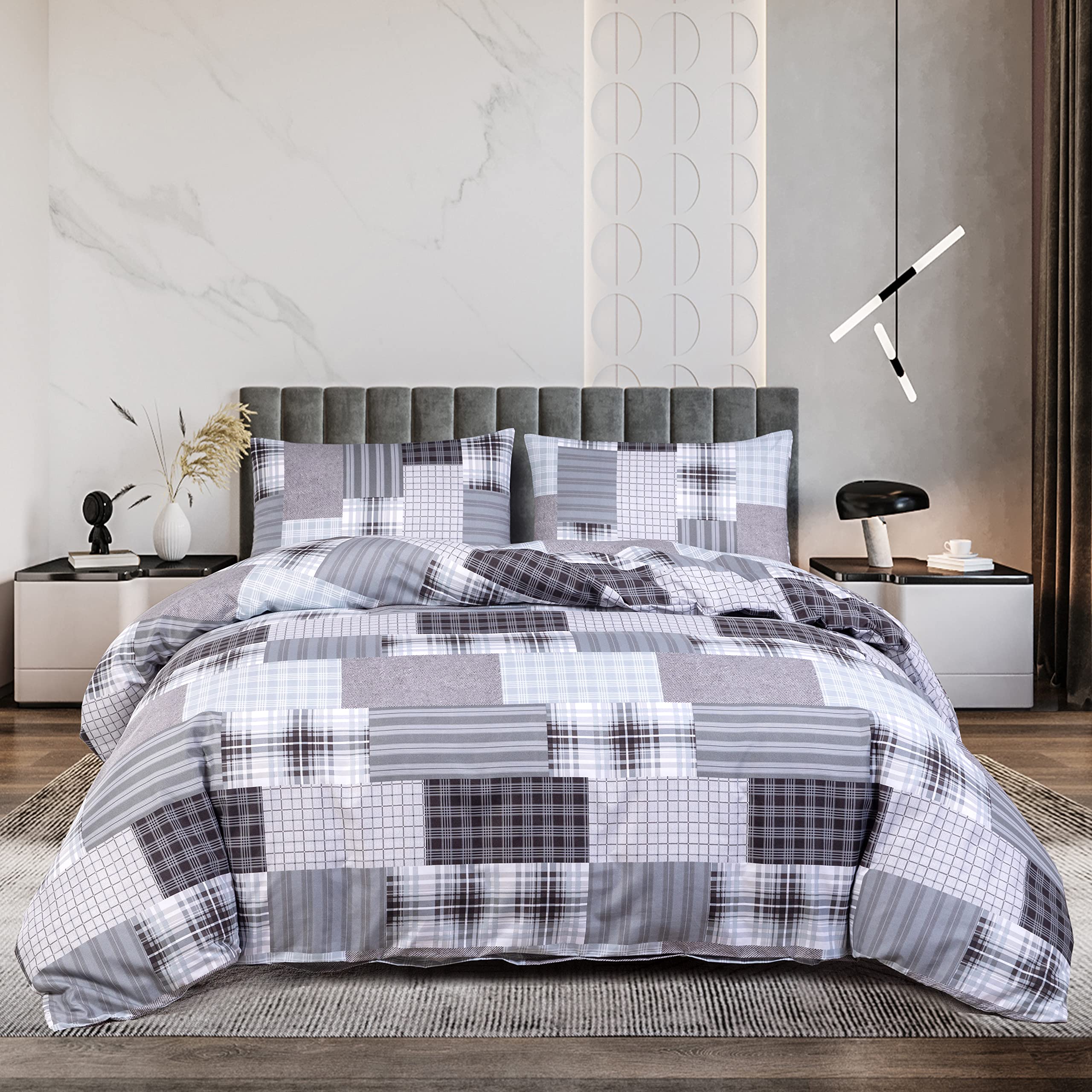 Best Linen 4 Piece Duvet Cover Set Quilt Cover Pillow Case & Fitted Sheet Complete Bedding Set Easy Care Machine Wash Anti Allergic (Grey Denim, King) — image 1