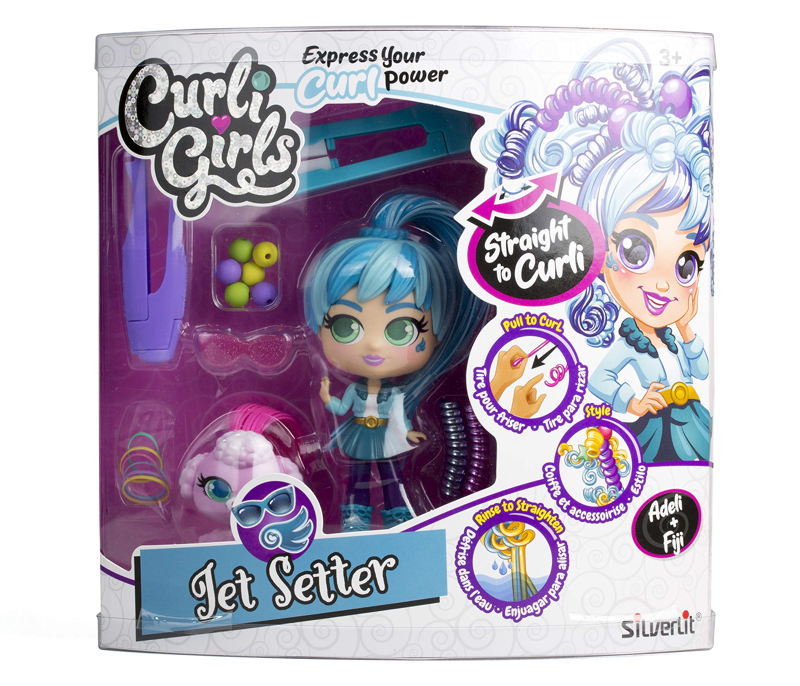 Curli Girls 82086 Beauty Set by Silverlit, Hairdressing Dolls, Magic Hair, Includes Accessories, Doll 15 cm, Pet 6 cm, Colourful, from 3 Years