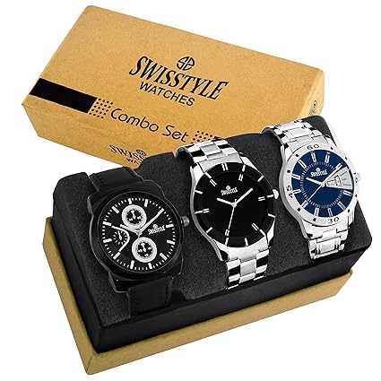 Swisstyle Analogue Black & Blue Dial Combo Watch For Men-Ss-3Cmb-10