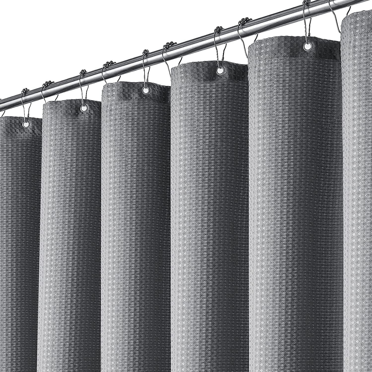 Lindong Premium Waffle Fabric Shower Curtain, 240 x 200 cm, Water-Repellent, Anti-Mould, Bathroom Curtain, Grey, 180 x 200 cm