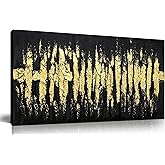 Large Hand Painted 3D Canvas Wall Art for Living Room, Neutral Abstract Black and Gold Texture Minimalismt Painting Handmade Picture Artwork Wall-Decor for Bedroom Home Decoration, Size 40x20 inches