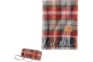 Pendleton Wool Blanket - Camping Blanket with Leather Strap Carrier - Plaid, Soft, Virgin Wool, Backpacking Blanket for Warmth and Comfort, Outdoor Adventures, Travel, Picnics, and Cozy Home Comfort