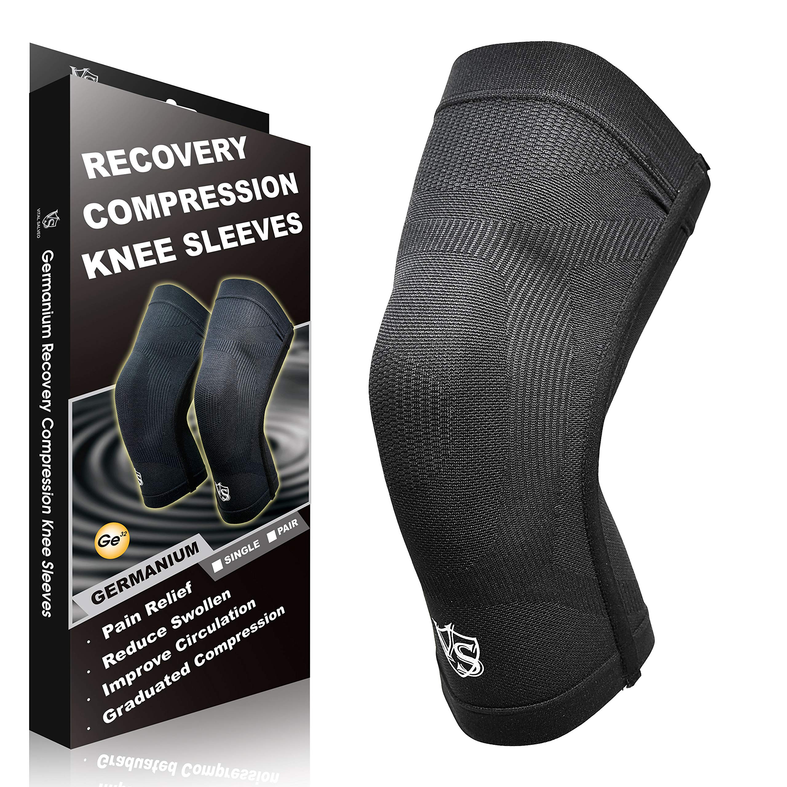 Vital Salveo-Best Recovery Compression Knee Support Sleeve for Man and Women Germanium Knee Brace for Running, Basketball, Hiking, Gym, Workout, Sports (1 PC)-Medium