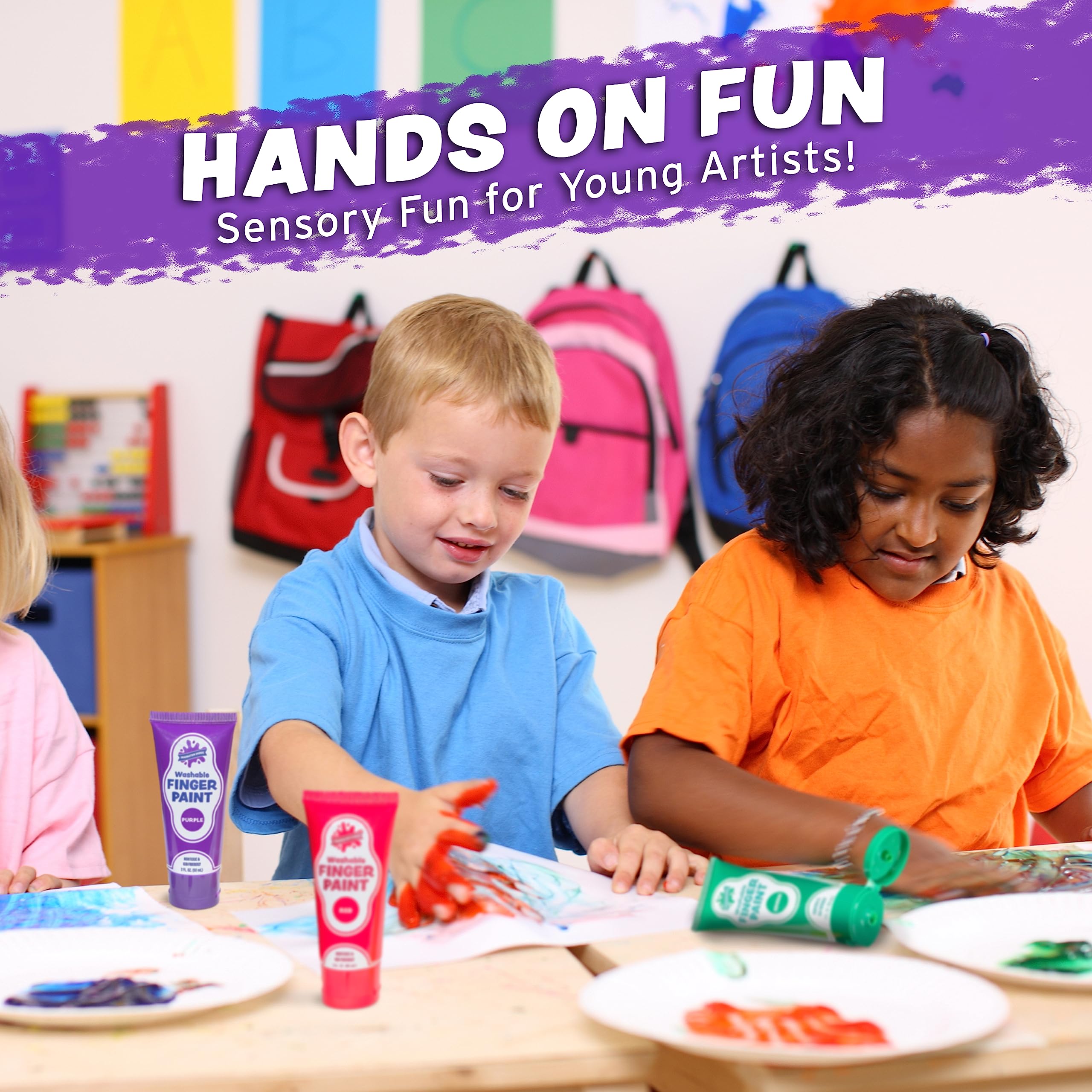 Washable Finger Paint for Kids, Variety 8 Pack | Nontoxic, Washable Toddler Paint Set for Kids | Easy-to-Squeeze Tubes for Less Mess | Vibrant Colors Perfect for Toddler Art Supplies