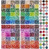 XSEINO 2400 Pieces 8mm Crack Glass Beads for Jewelry Making,48 Dazzling Colors Round Glass Beads for Making and DIY Crafts