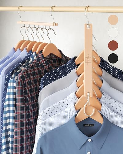 MORALVE Space Saving 4 Pack Beechwood 6-Tier Hangers with 360° Swivel Hook