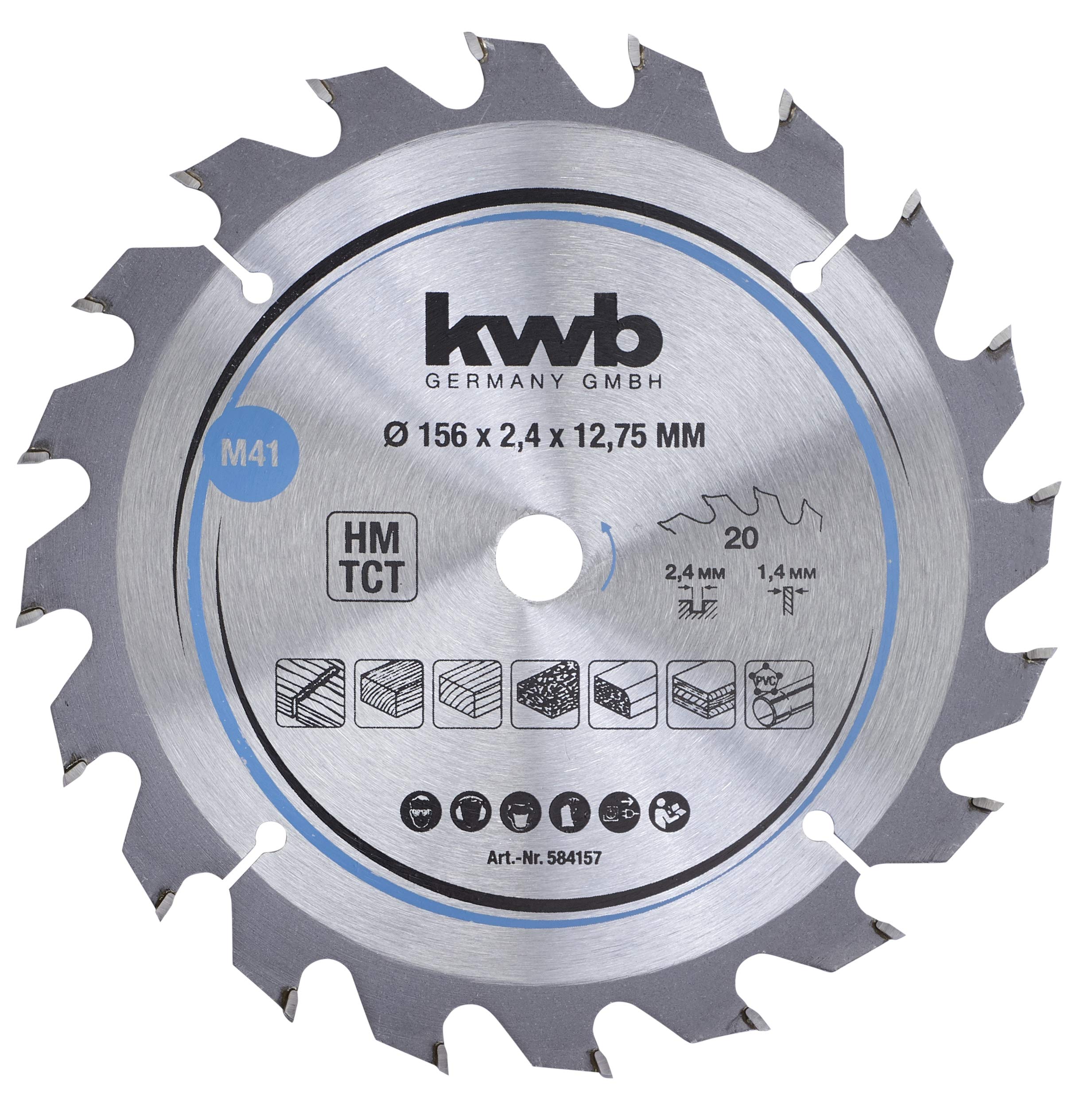 kwb Circular Saw Blade 156 x 12.75 mm, Fast Cut, Suitable for Softwood, Hardwood, Plywood, and Chipboard
