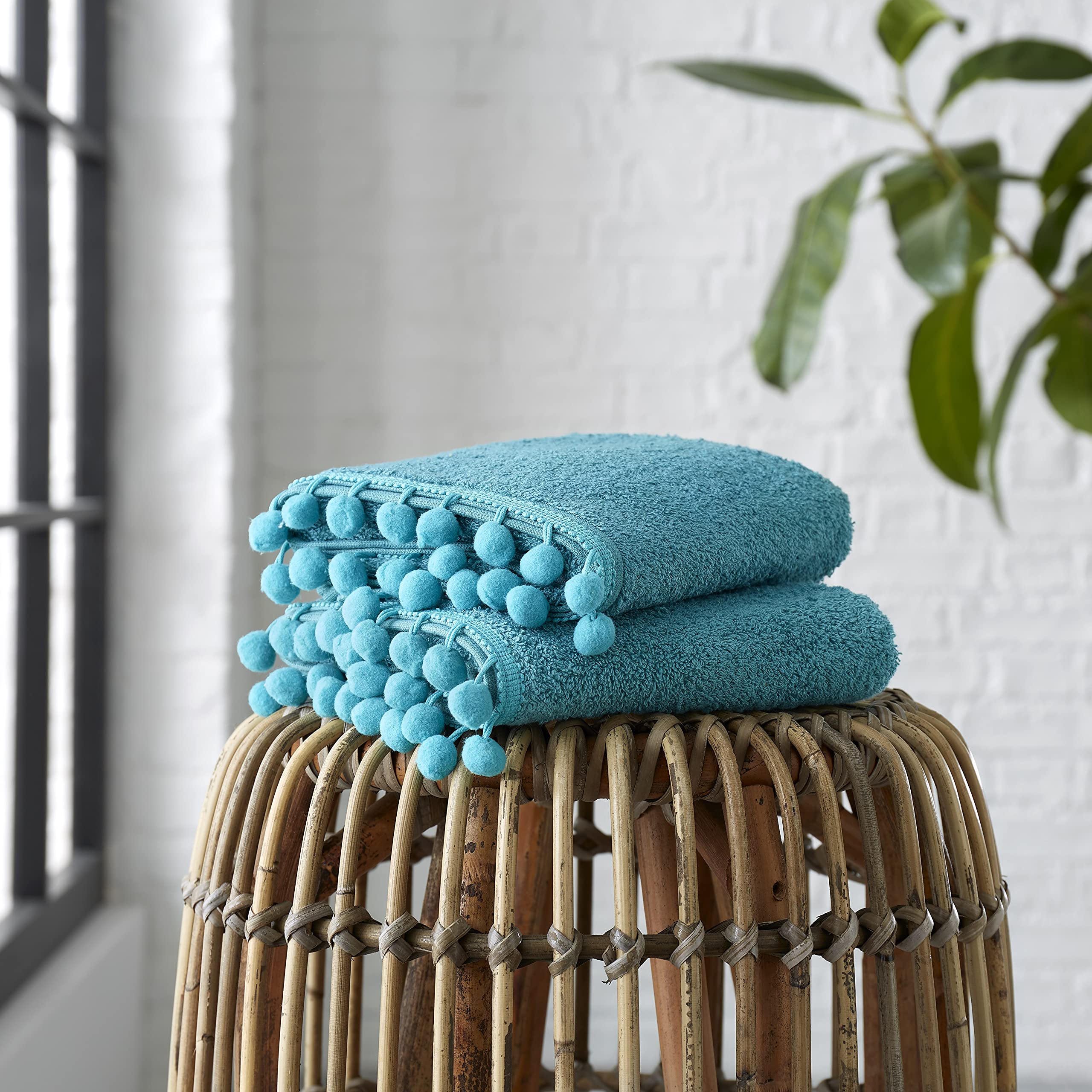 GC GAVENO CAVAILIA Luxury 2PK Pom Pure Cotton 550 GSM Ultra Soft Super Absorbent Bath Sheets, Egyptian, Teal, Pack of 2 Hand Towel