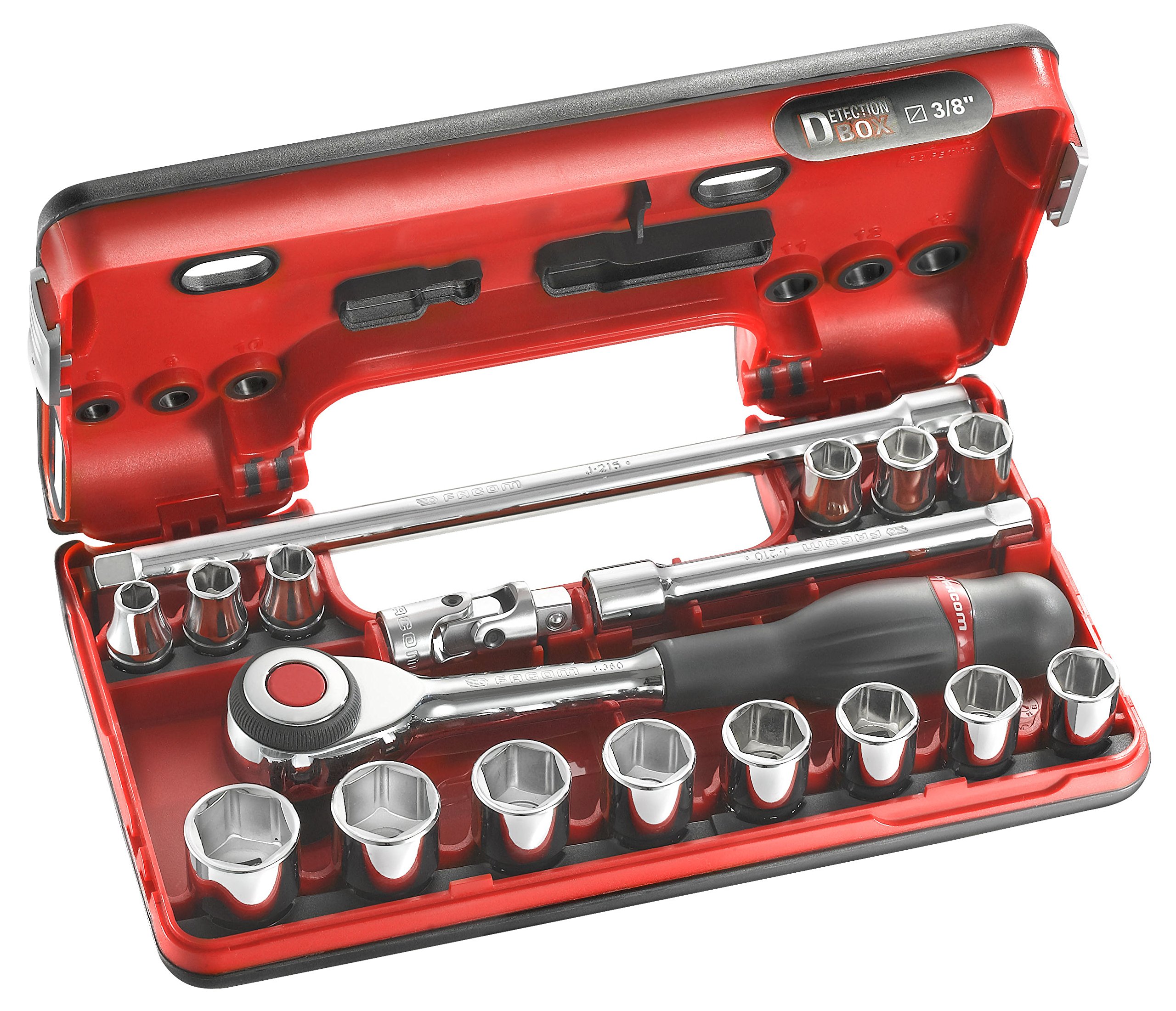 FACOM J.360DBOX1 Dbox Set, 6-Point, 3/8" Sockets, 18-Piece, 50 mm Height, 124 mm Width, 280 mm Length