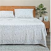 RUVANTI Flannel Sheets Queen Size - GOTS Certified 100% Organic Cotton, 4 Piece Warm, Soft & Breathable Set, Deep Pocket Snug Fit, Double Brushed Cozy All Season Bedding, Linen Blooms