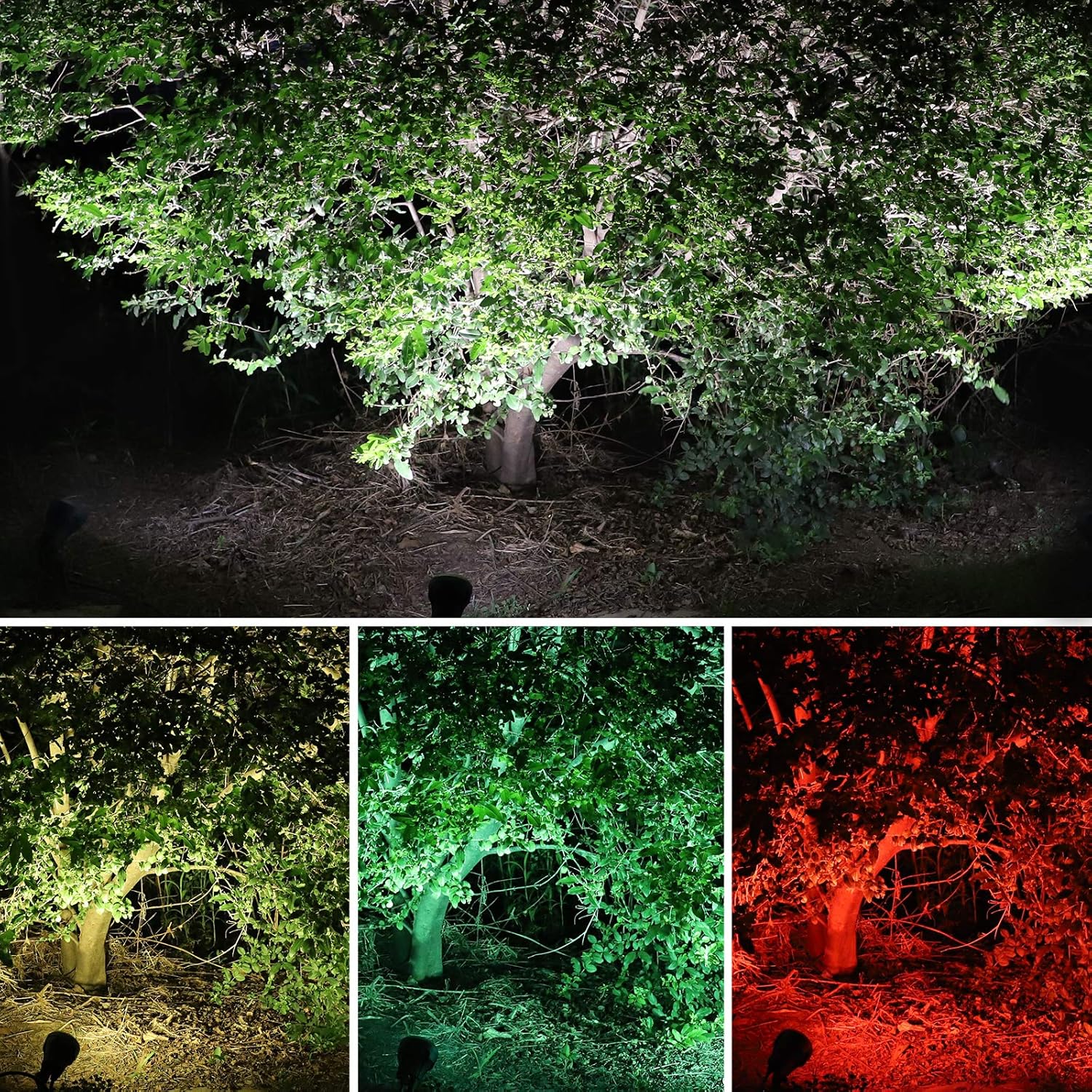 DEWENWILS Outdoor Halloween Spotlight Stake Plug in, 400lm LED Waterproof Landscape Flag Floodlight Spike with 3 Lenses (Red Yellow Green) for Tree, Yard Garden Decor, 5 FT Extension Cord, UL Listed - - 