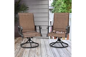 NUU GARDEN Patio Swivel Chair Set of 2, Outdoor Swivel Rocker Dining Chairs with All-Weather Textilene High Back and Metal Frame for Backyard Deck Lawn Garden, Brown
