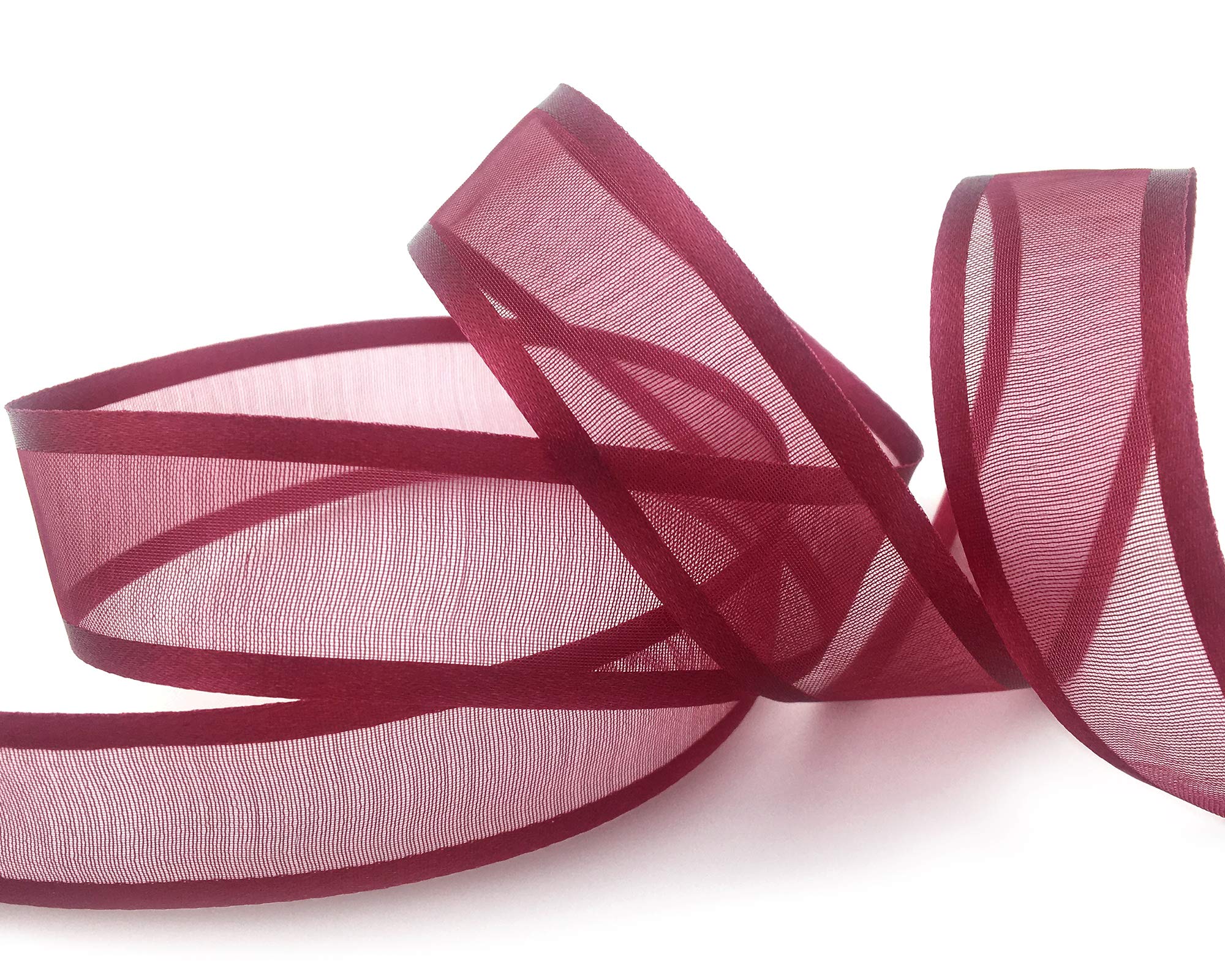 finemark 25 m x 25 mm Chiffon Ribbon with Satin Edge Bordeaux (66) Chiffon Decorative Ribbon Gift Ribbon Semi-Transparent Shiny Wireless Organza
