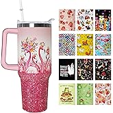 sgqjdpmc 40 oz Flamingo Tumbler with Handle Straw Lid 40oz Flamingo Themed Gifts Travel Coffee Cup