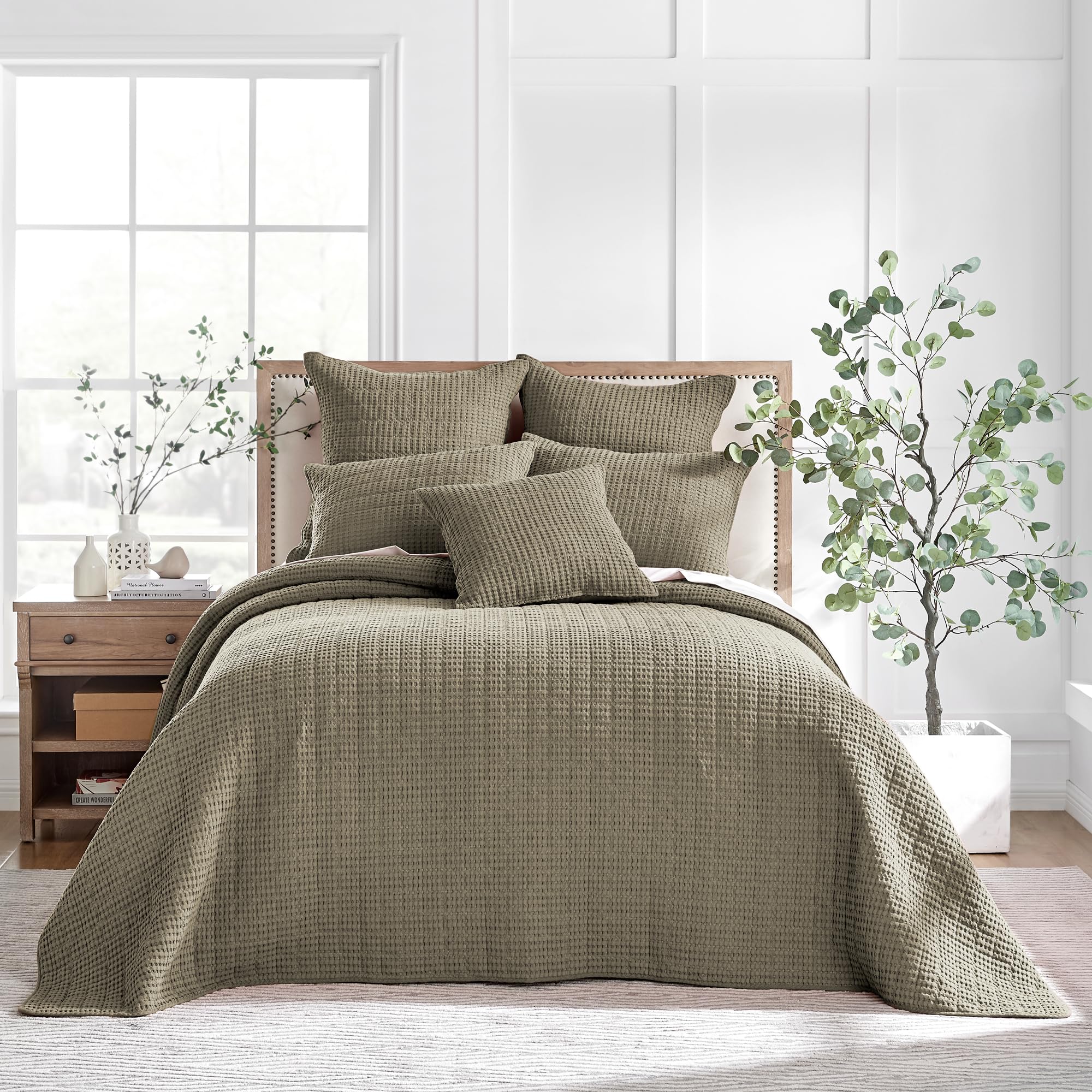Photo 1 of ** DIFFERENT COLOR ** Levtex Home Mills Waffle Queen Bedspread Set (106x106in) with 2 Pillow Shams (26x20in) - Taupe - Cotton Waffle Queen Size Bedspread Set - Lightweight, Soft, Pre-Washed