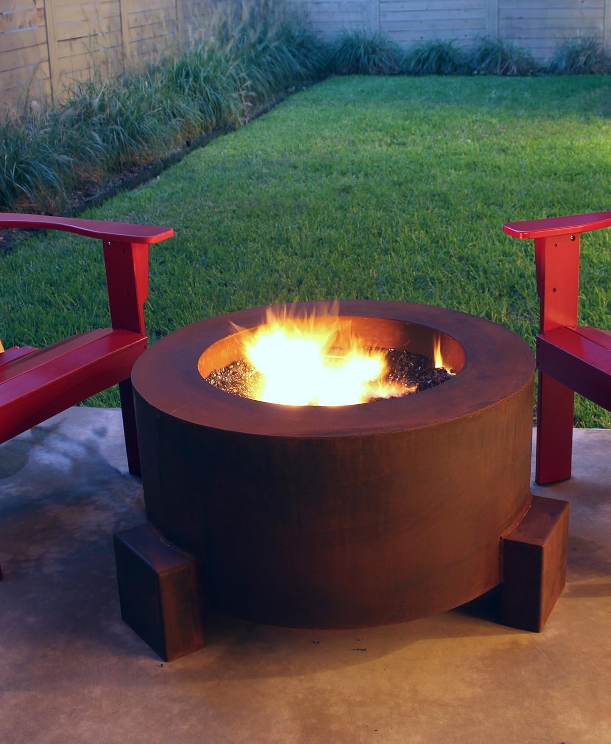fire rocks for fire pits on Amazon Com Bentintoshape 30 Round Cor Ten Steel Glass Media Lava Rock Firepit With Natural Gas Fire Ring Home Kitchen