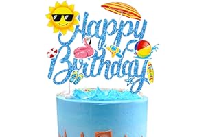 C L COOPER LIFE Summer Beach Cake Topper Swimming Pool Birthday Cake Pick Hawaii Beach Happy Birthday Cake Decor Tropical Surfing Party Decorations for Summer Holiday Theme Baby Shower Supplies