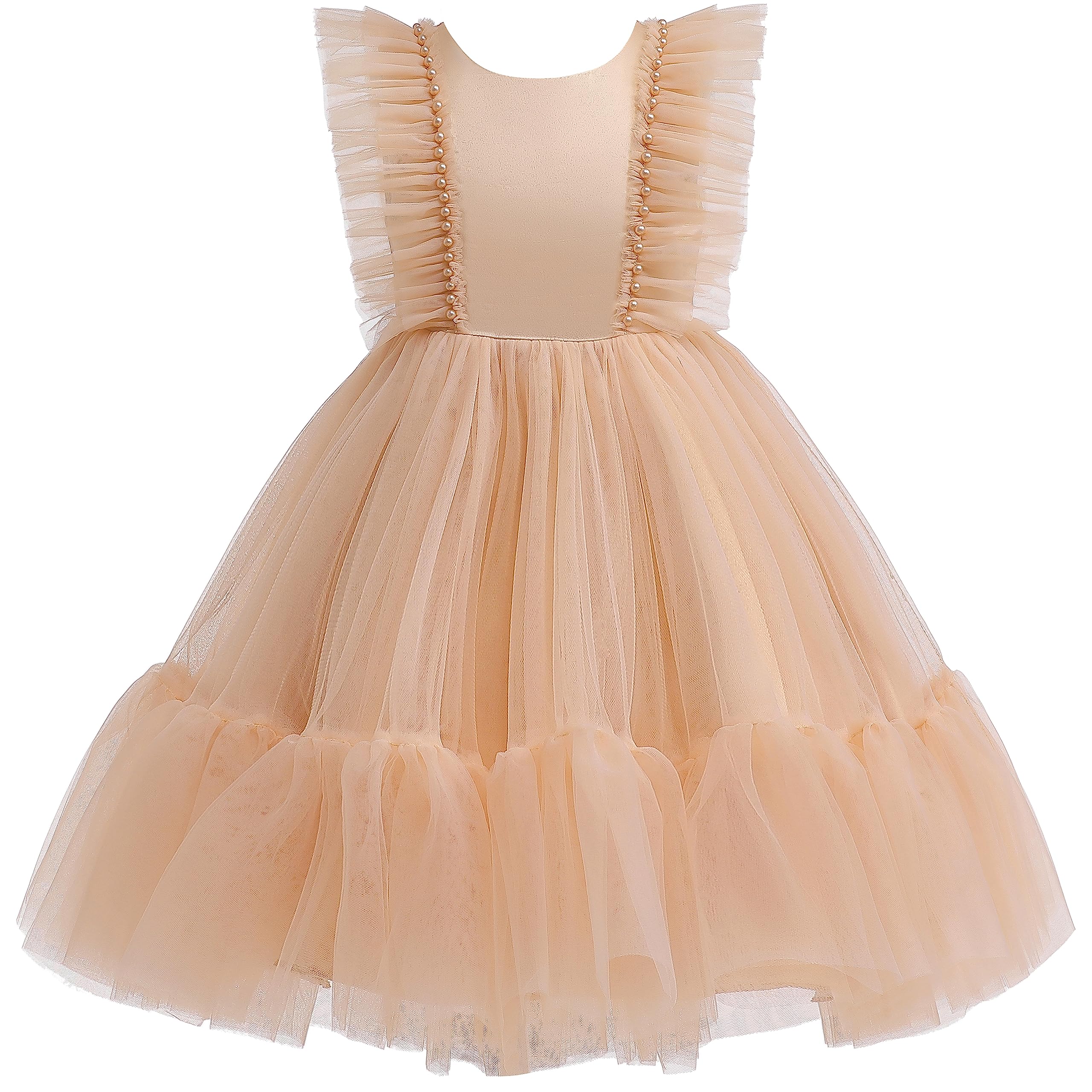Photo 1 of Weileenice Rose Gold Tulle Flower Girl Dress Ruffles 4 5 Little Girls Birthday Party Holiday Pageant Formal Ball Gown Golden Toddler Bridesmaid Wedding School Dance Prom Dresses Event