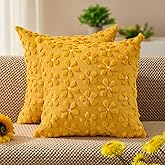 DFXSZ Spring Summer Pillow Covers 18x18 inch Set of 2 Farmhouse Decor White Flower Heart Daisy Soft Plush Faux Fur Jacquard Throw Pillows for Bedroom Sofa Holiday Spring Summer Home Decor PTK024AY18