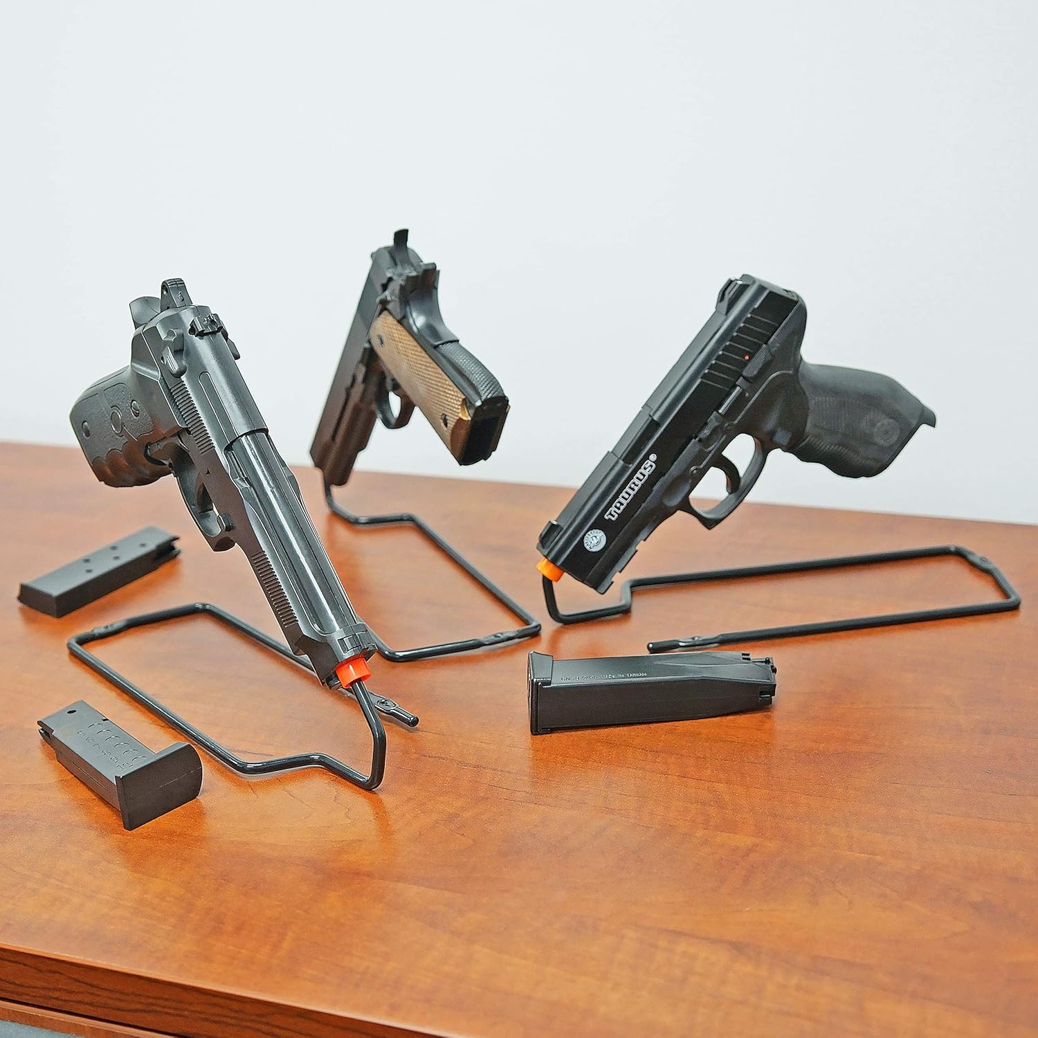 BOOMSTICK Gun Accessories Stand Style Vinyl Coated Metal Handgun Pistol Rack (Pack of 3): Sports & Outdoors