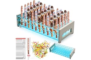 Solaradgy Pretzel Rod Holder Kit, 50 Holes Plastic Pretzel Stick Stand with 100Pcs 2x9 Inches Clear Rod Bags and 50 Cute Butterfly Ties for Birthday Wedding Christmas Parties