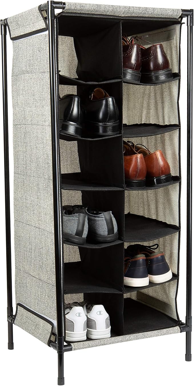 amazon shoe racks for closets on Amazon Com Simplify Free Standing Shoe Rack Organizer 12 Pair Good For Heels Flats Sneakers Stackable Design Black Grey Home Kitchen