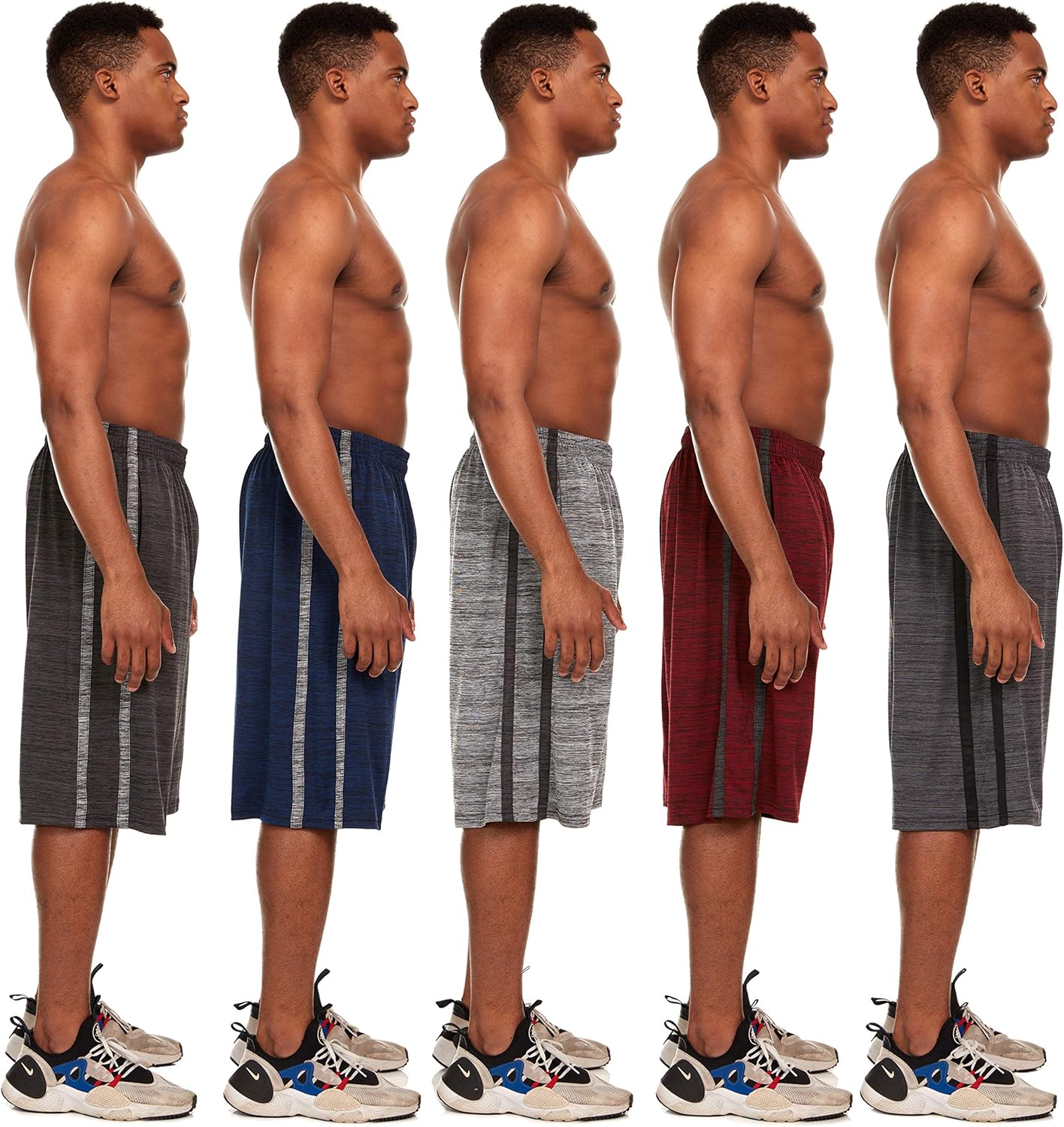 Essential Elements 5 Pack: Men's Active Performance Athletic Basketball Gym Workout Gym Cationic Shorts with Pockets at  Men’s Clothing store