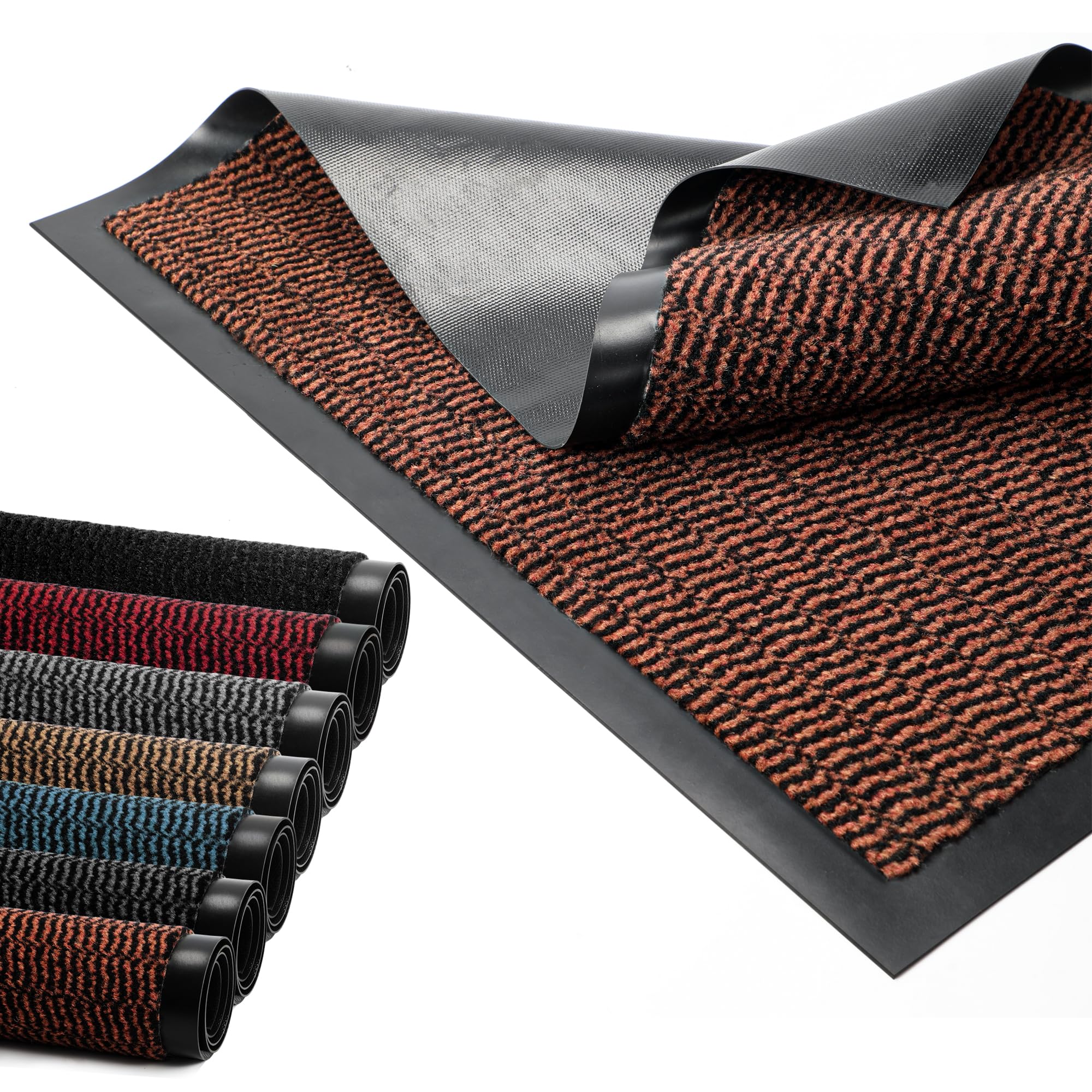 BLADO Door Mat Barrier Mat Non Slip Rubber Mats Washable Light Weight Heavy Duty | Floor Mats Kitchen Rugs Dirt Trapper Doormat Entrance Rug Shoes Scraper Super Absorbent Carpet (60cm x 90cm, Rust)