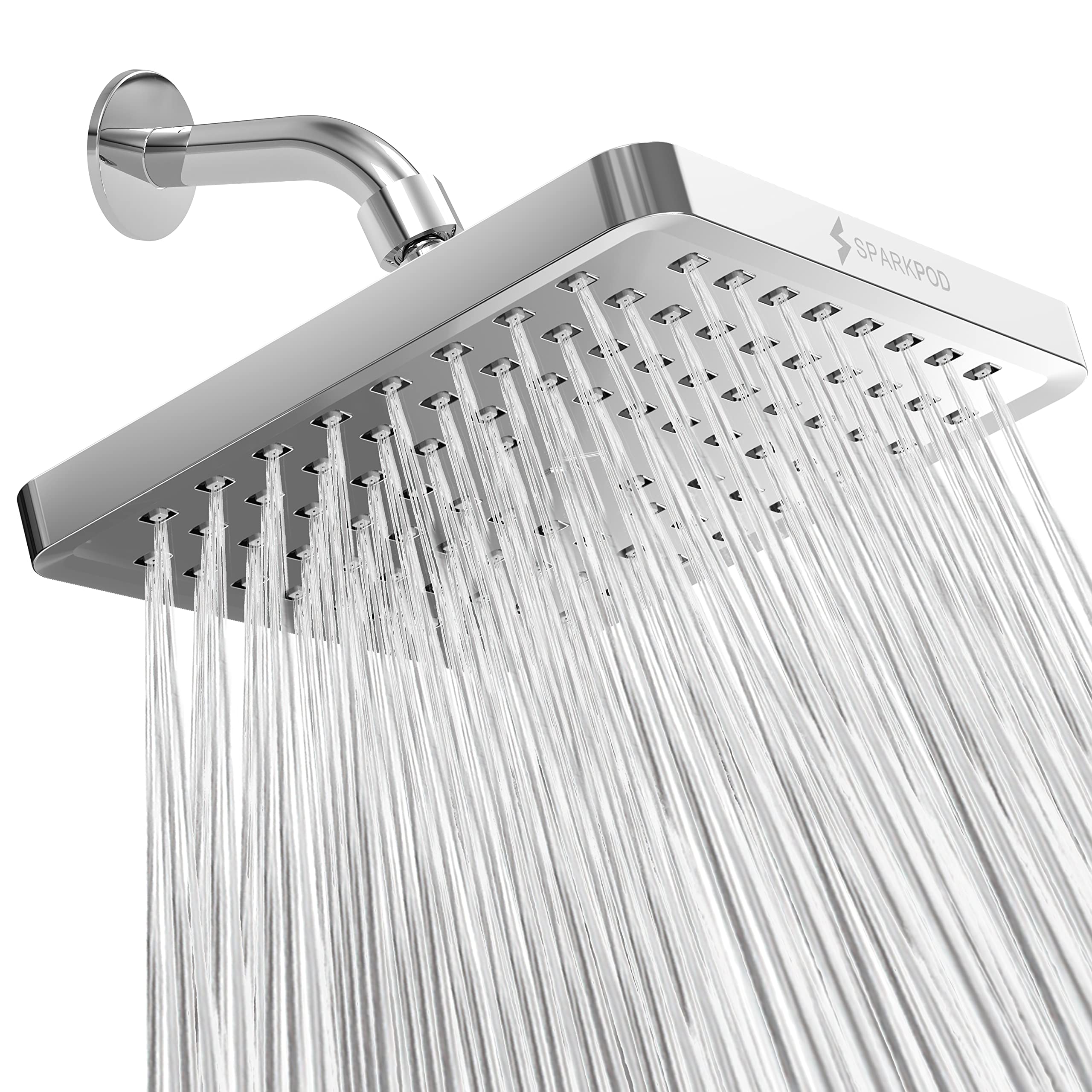 SparkPod Fixed Shower Head - High Pressure Rain - Luxury Modern Look - Easy No-Tool Installation - Perfect Adjustable Replacement for Your Bathroom Shower Heads (20 cm Square, Luxury Polished Chrome)