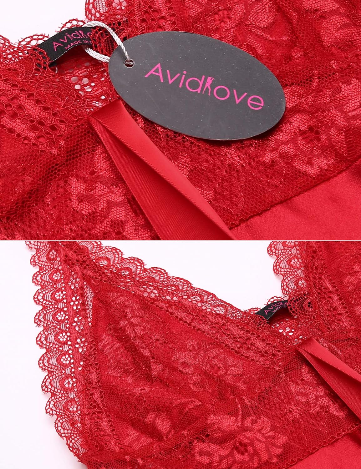 Avidlove Women Sexy Nightie Lace Babydoll Lingerie Satin Chmeises Satin Nightgown Dark Red Small: Clothing