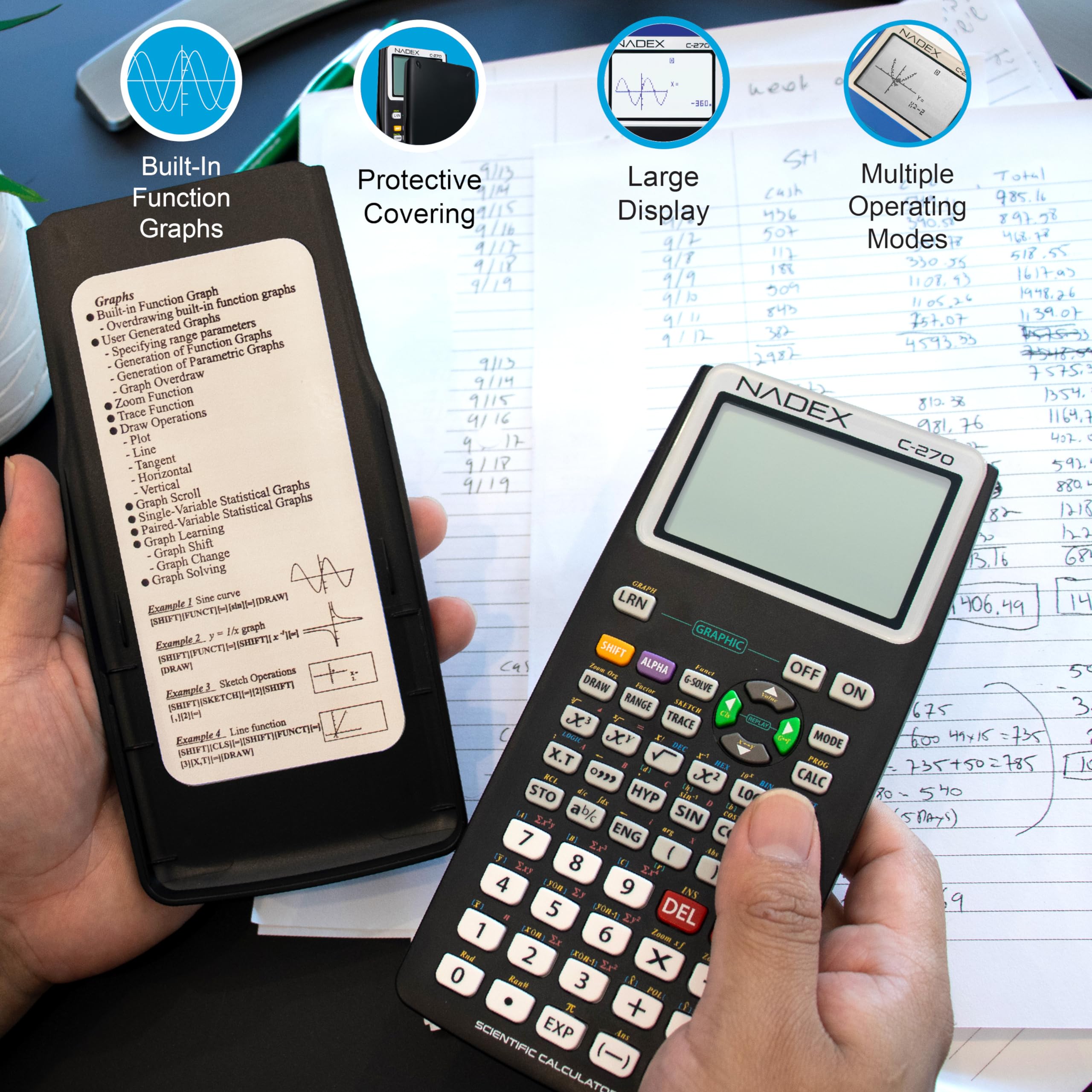 Scientific Calculator with Graph Functions for College and High School Students, Engineering, Advanced Mathematics, Calculus, Algebra, Geometery, Trigonometry, Statistics, Physics, Chemistry - Black
