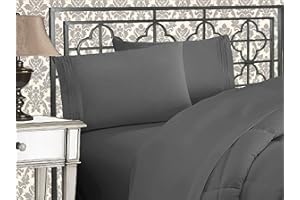 Elegant Comfort Luxurious 1500 Premium Hotel Quality Microfiber Three Line Embroidered Softest 4-Piece Bed Sheet Set, Wrinkle and Fade Resistant, King, Gray