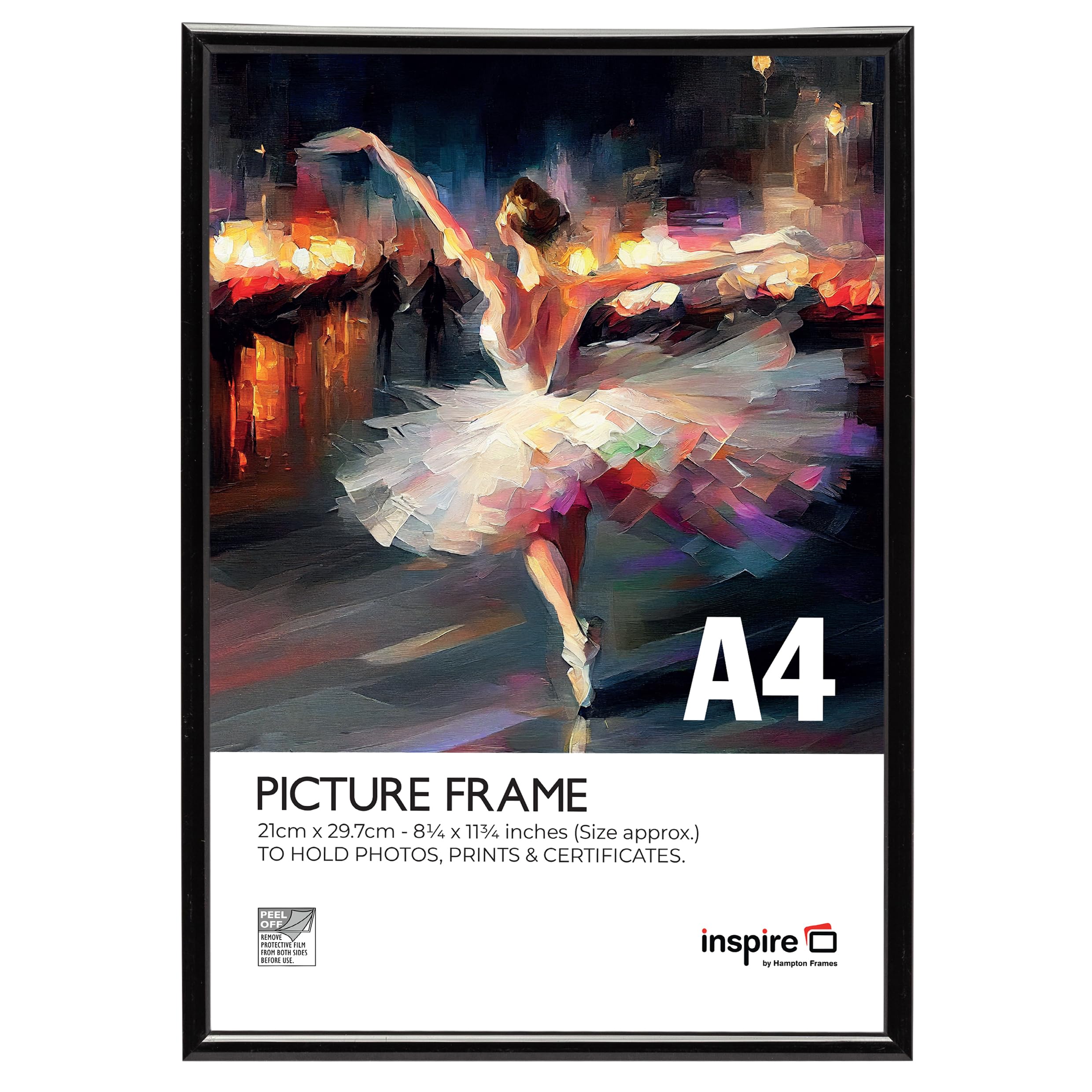 Inspire By Hampton BACKLOADER A4 (21x29.7cm) Black Poster Frame Acrylic (Non-Glass) Front Pack of 1