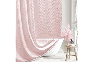 Siiluminisoy Blush Pink Boho Woven Fabric Shower Curtain, 72 x 72 Tufted Leaves Textured Striped Modern Farmhouse Minimalist Cloth Curtain for Bathroom