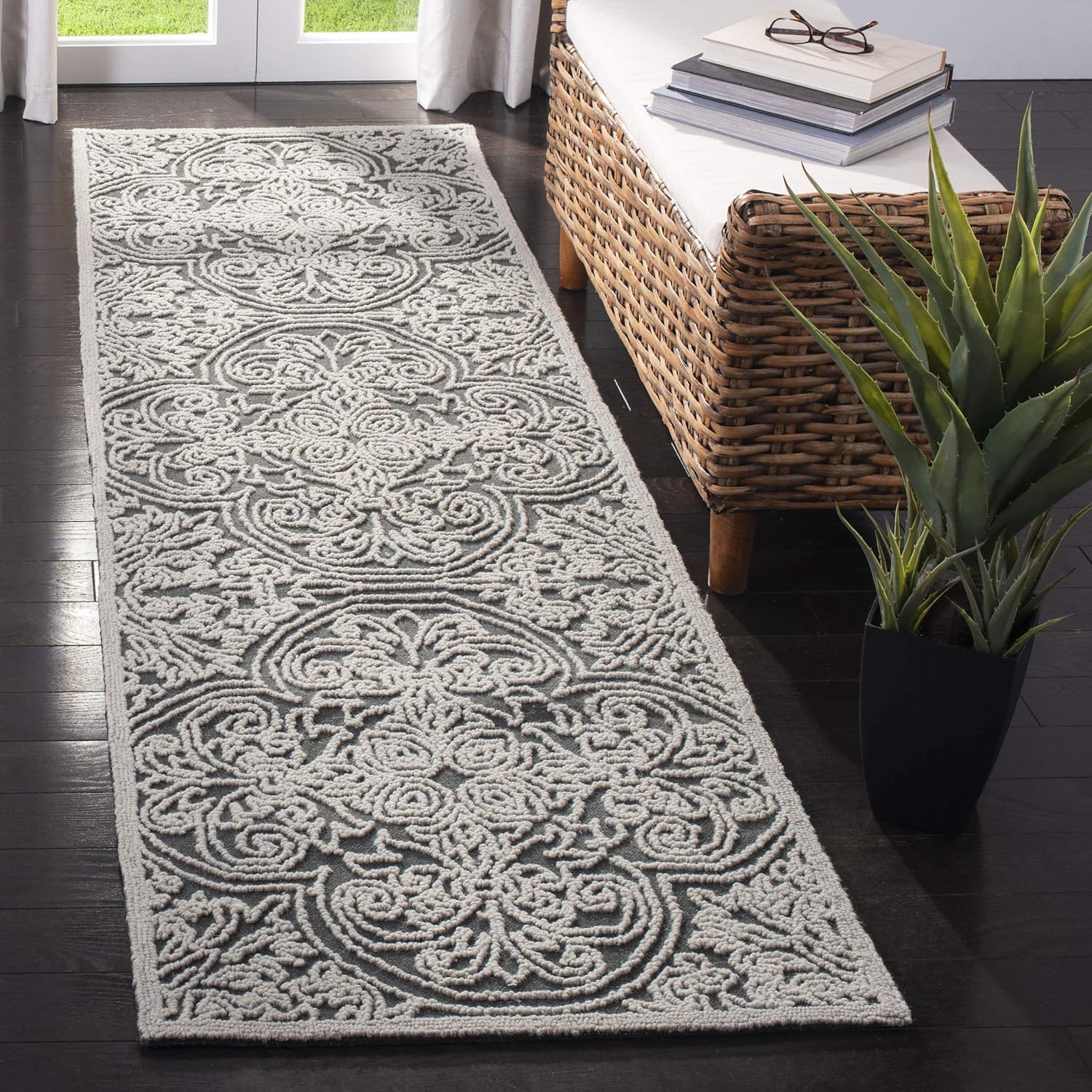 Safavieh Trace Collection Handmade Wool Runner, 2'3" x 4', Dark/Light