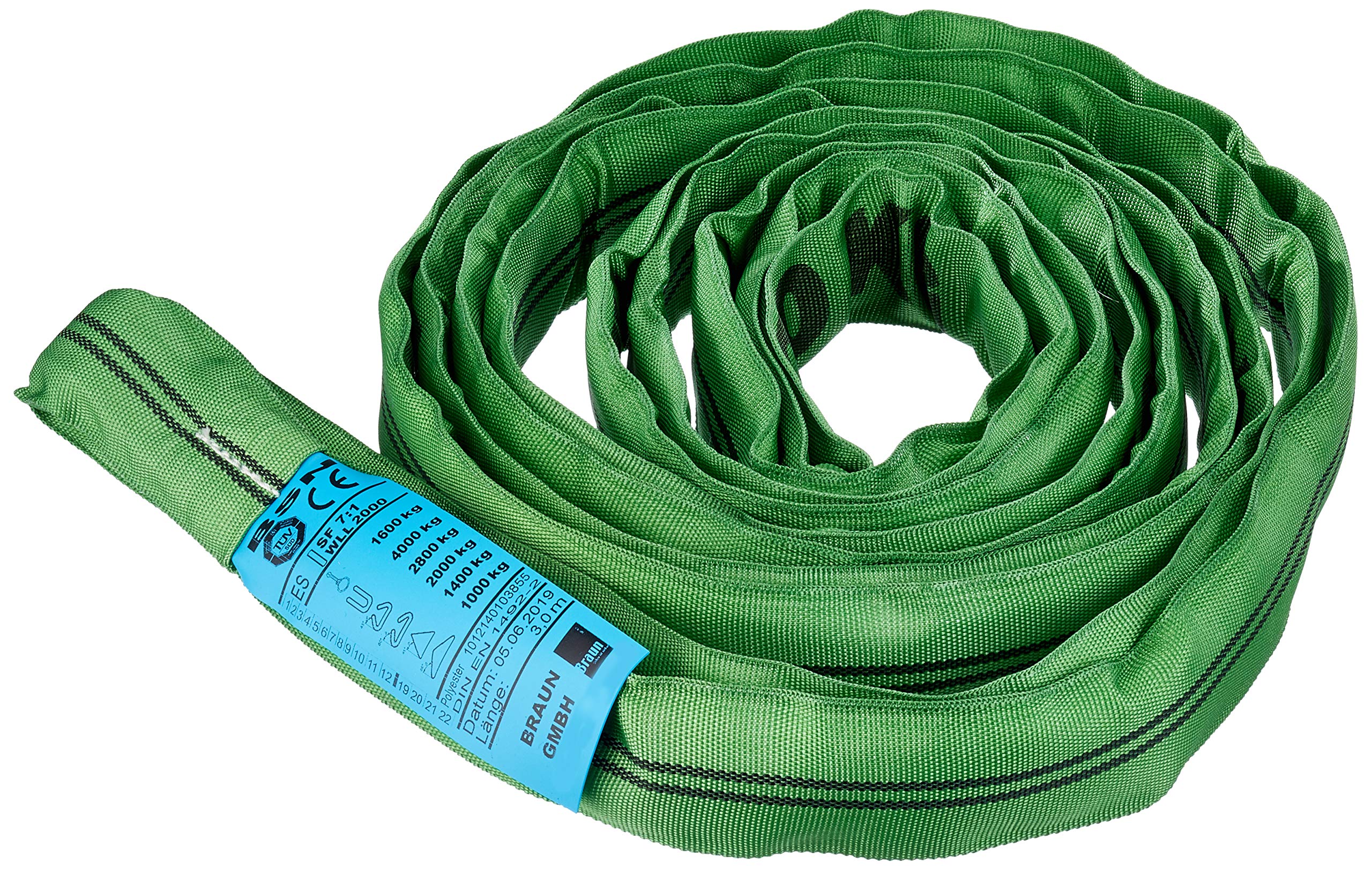 Braun 20061RS Recovery Strap Loop 2000 kg Load 6 m with 2 m Usable Length Continuous with Polyester Core Green