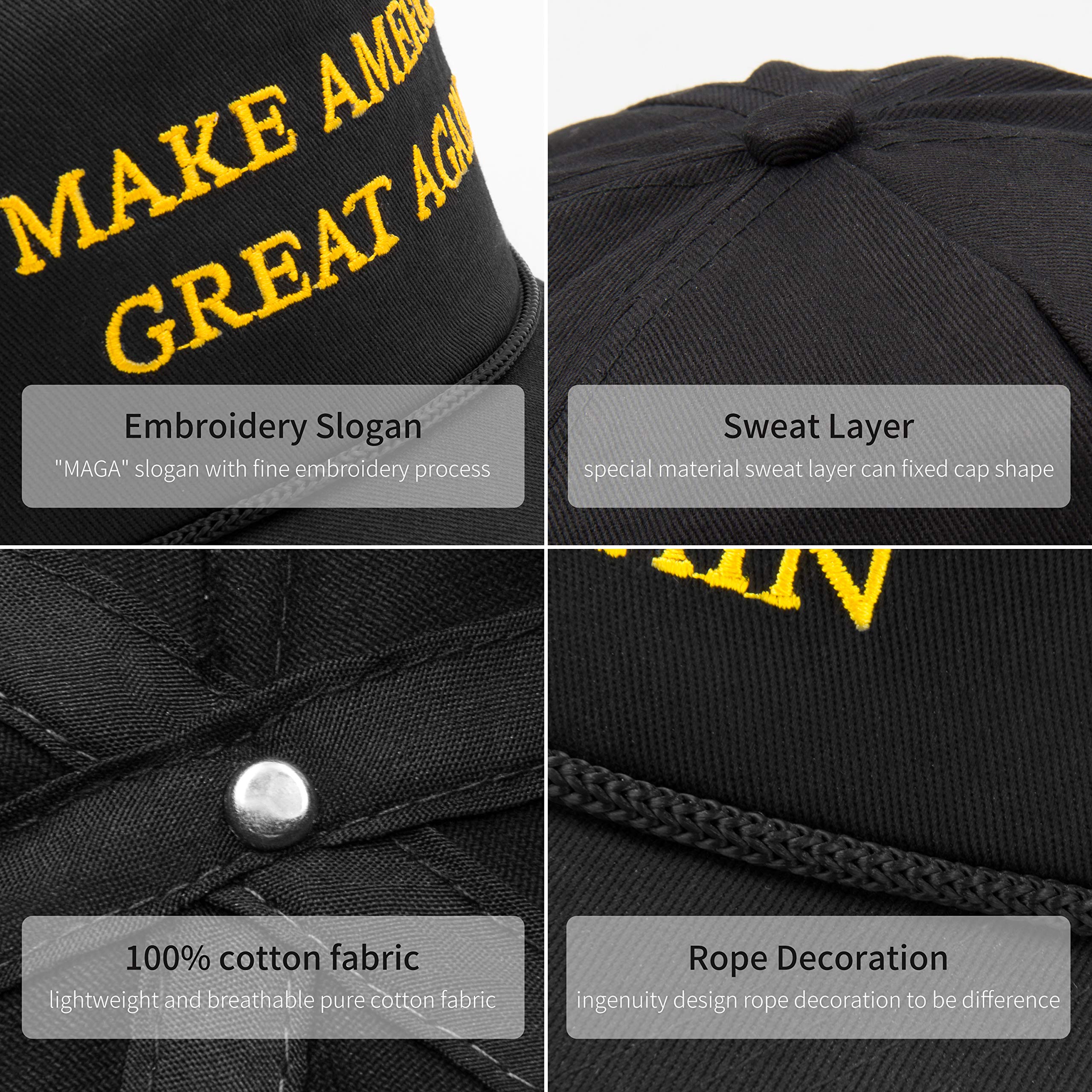 Milisente Make America Great Again Hat USA Flag Cotton Ajustable Baseball Cap (Black)