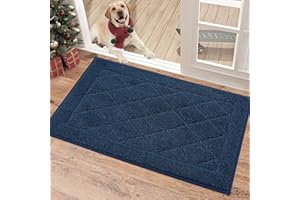 BEQHAUSE Dirt Trapper Door Mat 20" x 32", Doormat Non-Slip Entryway Rugs Washable, Dog Door Mat Stain Resistant and Absorbent Welcome Floor Mat for Front Back Door, Muddy Wet Shoes & Paws, Navy Blue