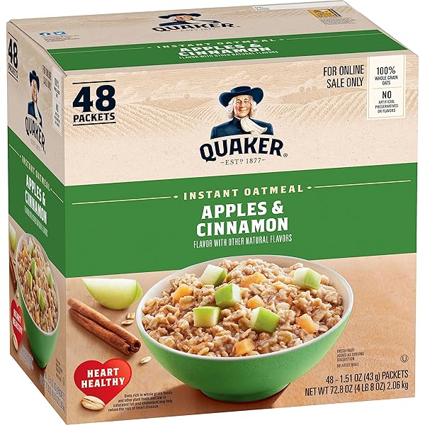 QUAKER INSTANT OATMEAL, APPLES AND CINNAMON, INDIVIDUAL PACKETS (48 COUNT OF 1.51 OZ PACKETS), 72.48 OZ